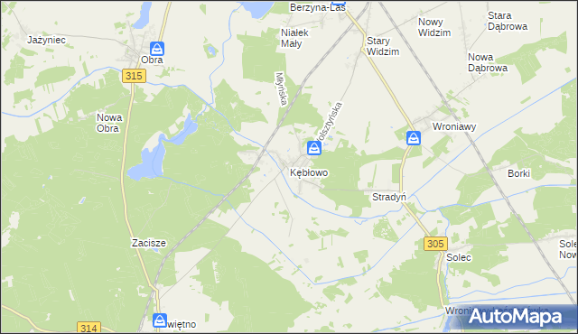 mapa Kębłowo gmina Wolsztyn, Kębłowo gmina Wolsztyn na mapie Targeo