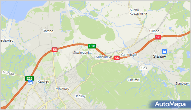 mapa Kędzierzyn gmina Sianów, Kędzierzyn gmina Sianów na mapie Targeo