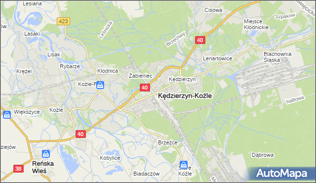 mapa Kędzierzyna-Koźle, Kędzierzyn-Koźle na mapie Targeo