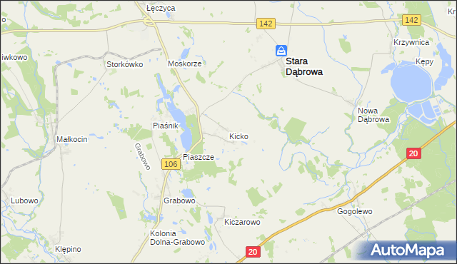 mapa Kicko gmina Stara Dąbrowa, Kicko gmina Stara Dąbrowa na mapie Targeo