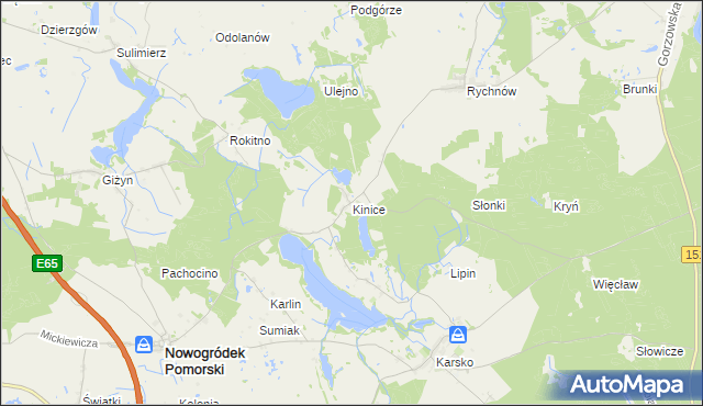 mapa Kinice gmina Nowogródek Pomorski, Kinice gmina Nowogródek Pomorski na mapie Targeo