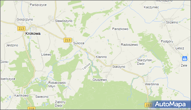 mapa Kłanino gmina Krokowa, Kłanino gmina Krokowa na mapie Targeo