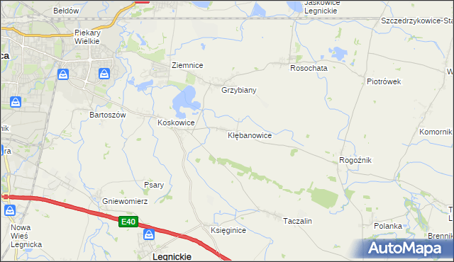mapa Kłębanowice gmina Legnickie Pole, Kłębanowice gmina Legnickie Pole na mapie Targeo