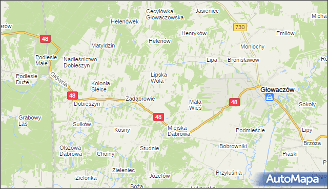 mapa Klementynów gmina Głowaczów, Klementynów gmina Głowaczów na mapie Targeo