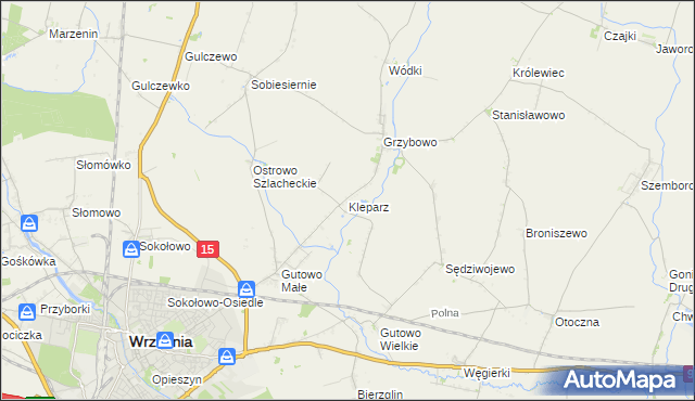 mapa Kleparz gmina Września, Kleparz gmina Września na mapie Targeo