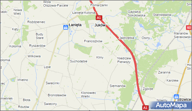 mapa Kliny gmina Łanięta, Kliny gmina Łanięta na mapie Targeo