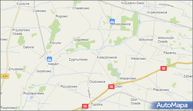 mapa Kołaczkowice gmina Miejska Górka, Kołaczkowice gmina Miejska Górka na mapie Targeo