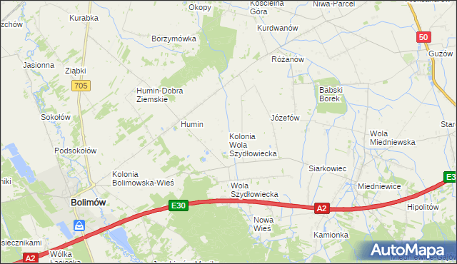 mapa Kolonia Wola Szydłowiecka, Kolonia Wola Szydłowiecka na mapie Targeo