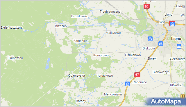 mapa Komorowo gmina Lipno, Komorowo gmina Lipno na mapie Targeo