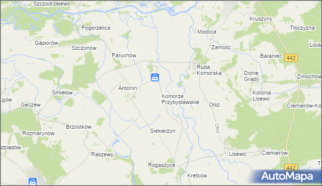 mapa Komorze Przybysławskie, Komorze Przybysławskie na mapie Targeo