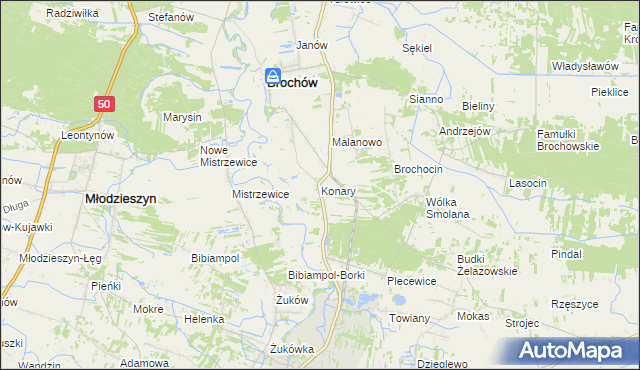 mapa Konary gmina Brochów, Konary gmina Brochów na mapie Targeo