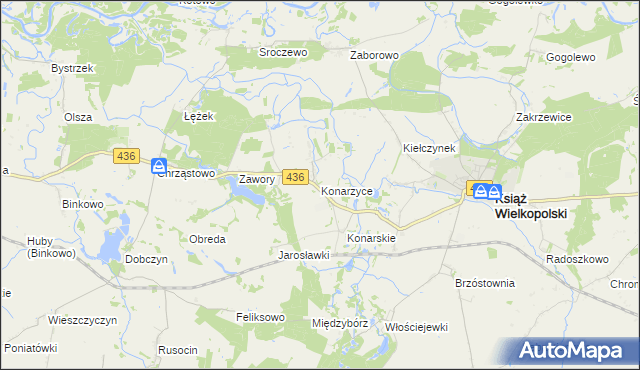 mapa Konarzyce gmina Książ Wielkopolski, Konarzyce gmina Książ Wielkopolski na mapie Targeo