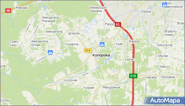 mapa Konopiska powiat częstochowski, Konopiska powiat częstochowski na mapie Targeo