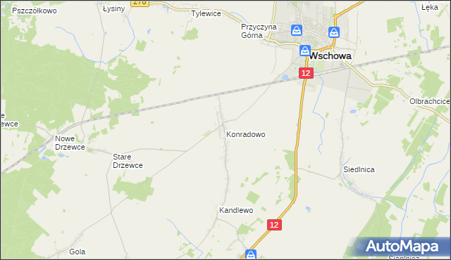 mapa Konradowo gmina Wschowa, Konradowo gmina Wschowa na mapie Targeo