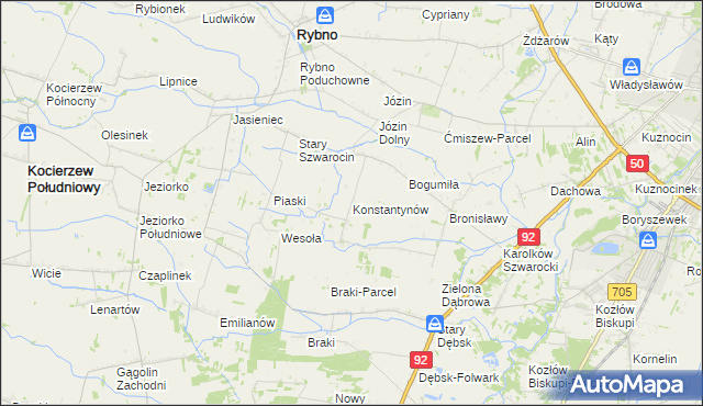 mapa Konstantynów gmina Rybno, Konstantynów gmina Rybno na mapie Targeo