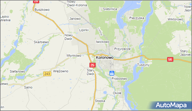 mapa Koronowo powiat bydgoski, Koronowo powiat bydgoski na mapie Targeo