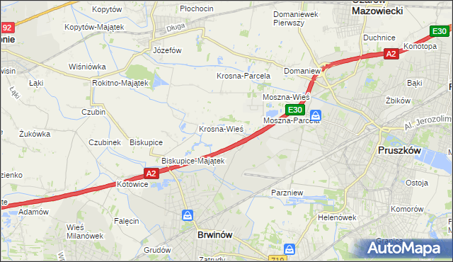 mapa Koszajec gmina Brwinów, Koszajec gmina Brwinów na mapie Targeo