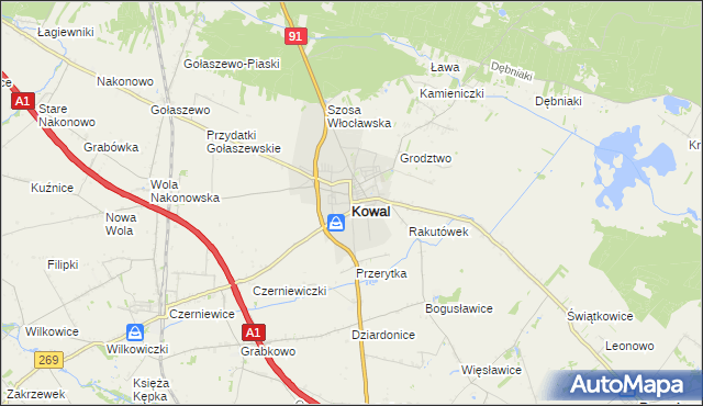 mapa Kowal, Kowal na mapie Targeo