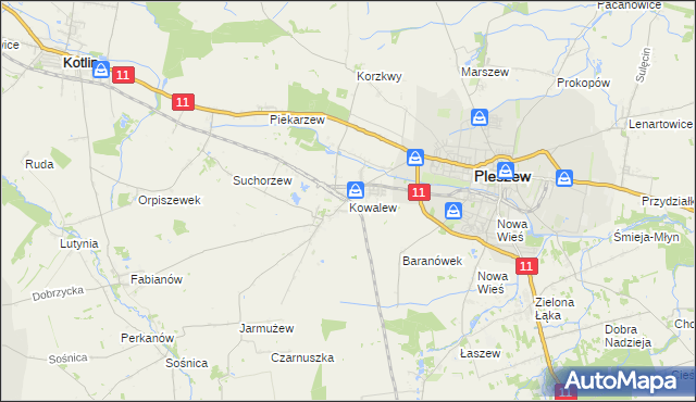 mapa Kowalew gmina Pleszew, Kowalew gmina Pleszew na mapie Targeo