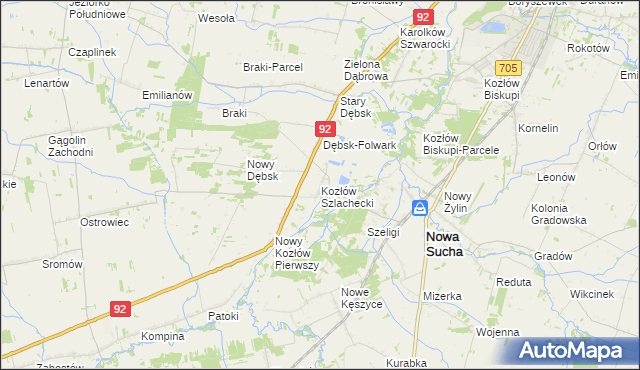 mapa Kozłów Szlachecki, Kozłów Szlachecki na mapie Targeo