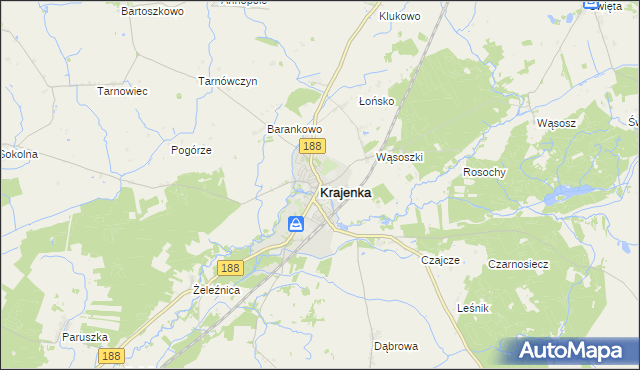 mapa Krajenka, Krajenka na mapie Targeo