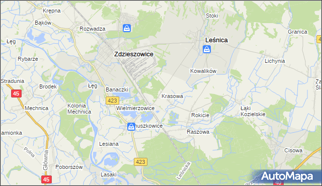 mapa Krasowa gmina Leśnica, Krasowa gmina Leśnica na mapie Targeo