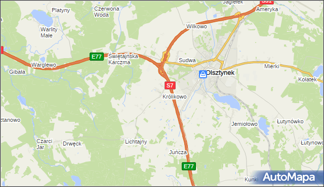 mapa Królikowo gmina Olsztynek, Królikowo gmina Olsztynek na mapie Targeo