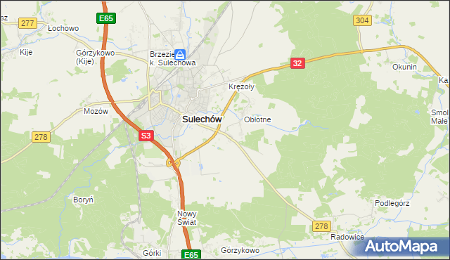 mapa Kruszyna gmina Sulechów, Kruszyna gmina Sulechów na mapie Targeo