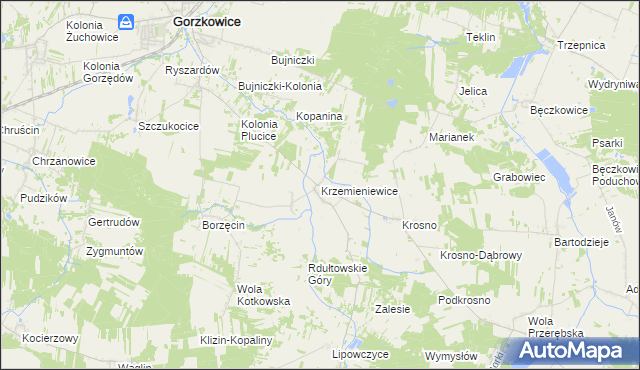 mapa Krzemieniewice, Krzemieniewice na mapie Targeo
