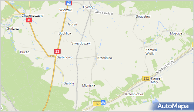 mapa Krześnica, Krześnica na mapie Targeo