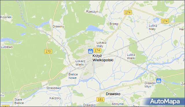 mapa Krzyż Wielkopolski, Krzyż Wielkopolski na mapie Targeo