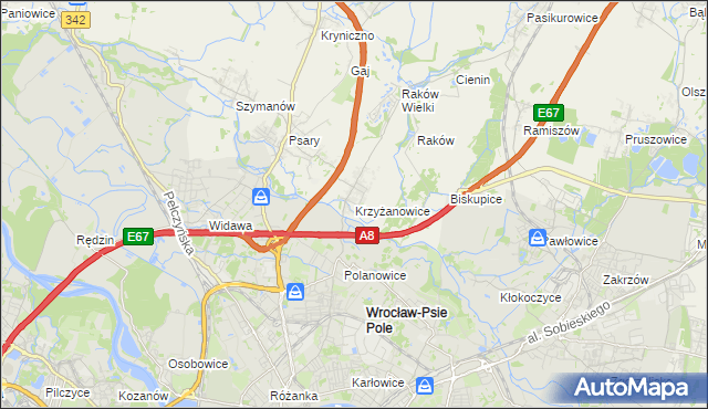 mapa Krzyżanowice gmina Wisznia Mała, Krzyżanowice gmina Wisznia Mała na mapie Targeo