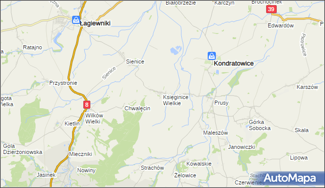 mapa Księginice Wielkie, Księginice Wielkie na mapie Targeo