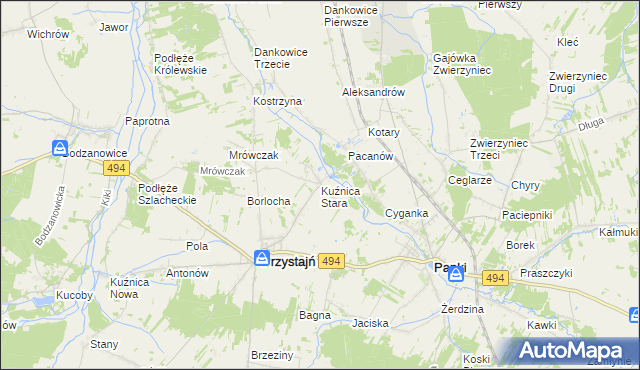 mapa Kuźnica Stara gmina Przystajń, Kuźnica Stara gmina Przystajń na mapie Targeo