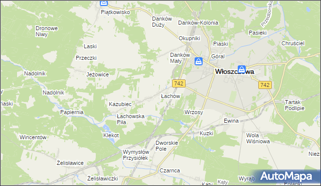mapa Łachów gmina Włoszczowa, Łachów gmina Włoszczowa na mapie Targeo