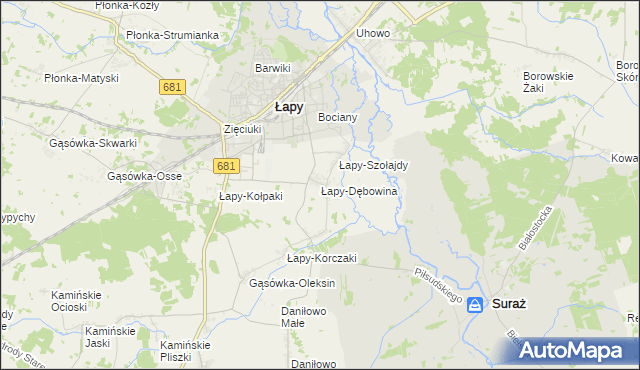 mapa Łapy-Dębowina, Łapy-Dębowina na mapie Targeo