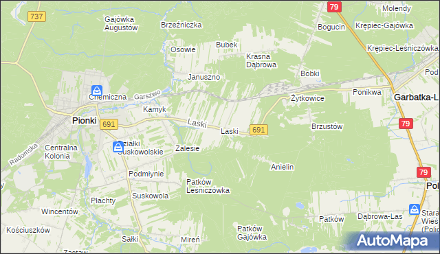 mapa Laski gmina Pionki, Laski gmina Pionki na mapie Targeo