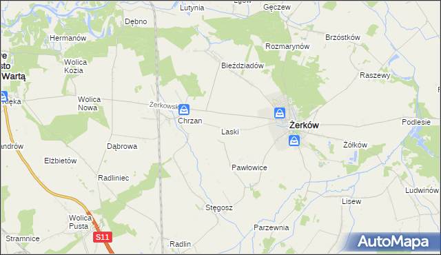 mapa Laski gmina Żerków, Laski gmina Żerków na mapie Targeo