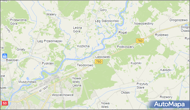 mapa Laskowiec gmina Rzekuń, Laskowiec gmina Rzekuń na mapie Targeo