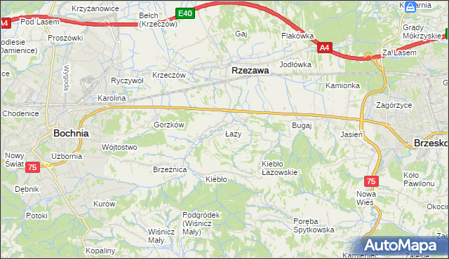 mapa Łazy gmina Rzezawa, Łazy gmina Rzezawa na mapie Targeo