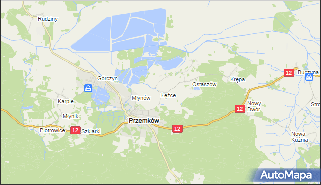 mapa Łężce gmina Przemków, Łężce gmina Przemków na mapie Targeo