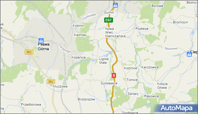 mapa Ligota Mała gmina Niemcza, Ligota Mała gmina Niemcza na mapie Targeo