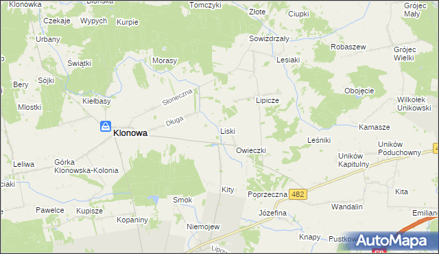 mapa Liski gmina Klonowa, Liski gmina Klonowa na mapie Targeo