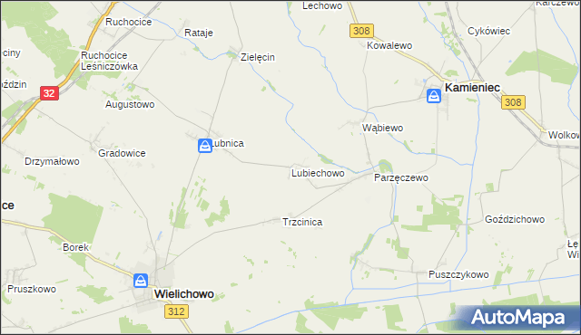 mapa Lubiechowo gmina Kamieniec, Lubiechowo gmina Kamieniec na mapie Targeo