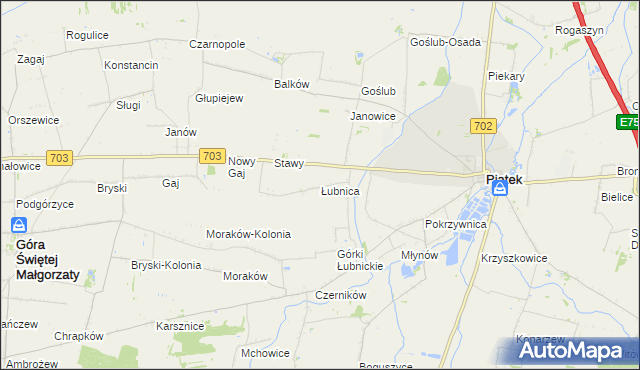 mapa Łubnica gmina Piątek, Łubnica gmina Piątek na mapie Targeo