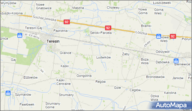 mapa Ludwików gmina Teresin, Ludwików gmina Teresin na mapie Targeo