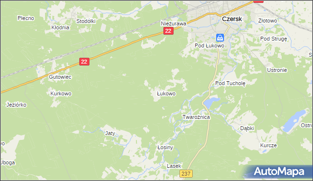 mapa Łukowo gmina Czersk, Łukowo gmina Czersk na mapie Targeo