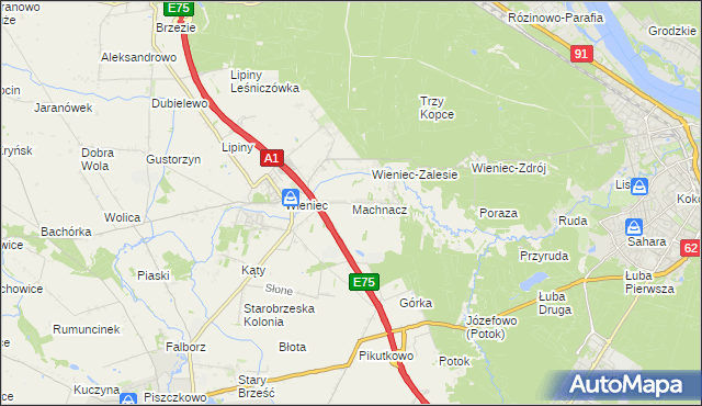 mapa Machnacz gmina Brześć Kujawski, Machnacz gmina Brześć Kujawski na mapie Targeo