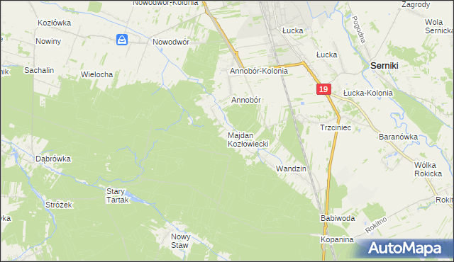 mapa Majdan Kozłowiecki, Majdan Kozłowiecki na mapie Targeo