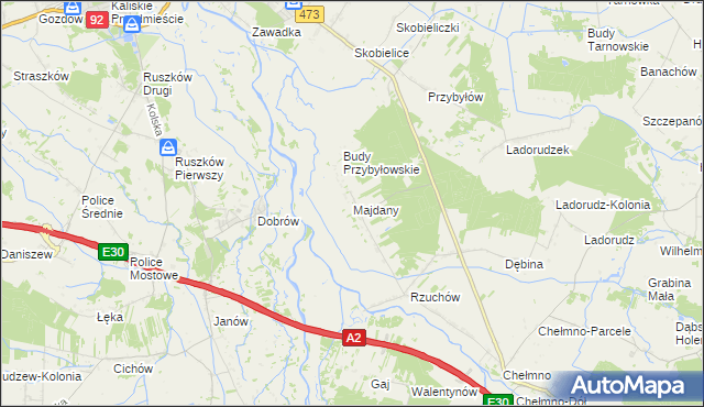 mapa Majdany gmina Dąbie, Majdany gmina Dąbie na mapie Targeo